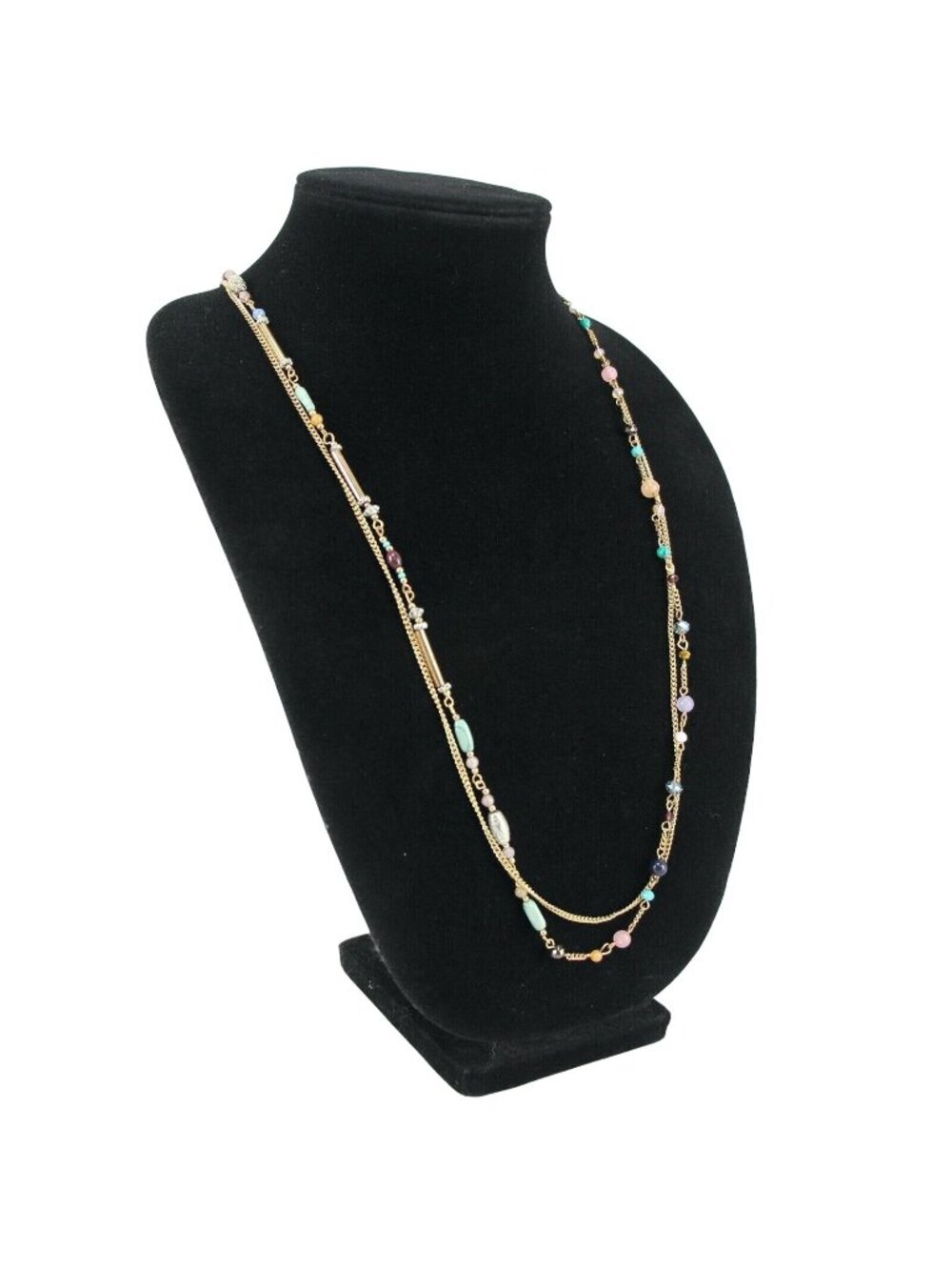 Mudd Necklace Gold-Tone Long Double Strand Multi-Color Blue Pink Turquoise